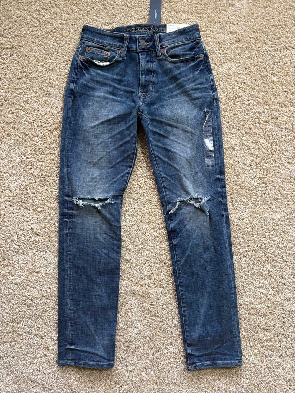 NWT American Eagle Next Level Flex Slim Jeans 26x28 Medium Destroy Distressed